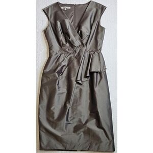 Evan Picone Sage Green Satin Ruched Formal Sheath Dress